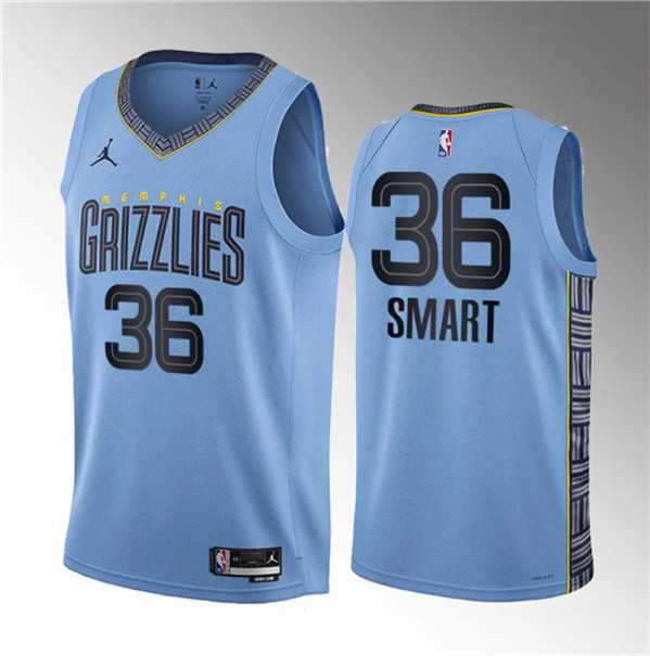 Men%27s Memphis Grizzlies #36 Marcus Smart Blue 2023 Draft Statement Edition Stitched Basketball Jersey